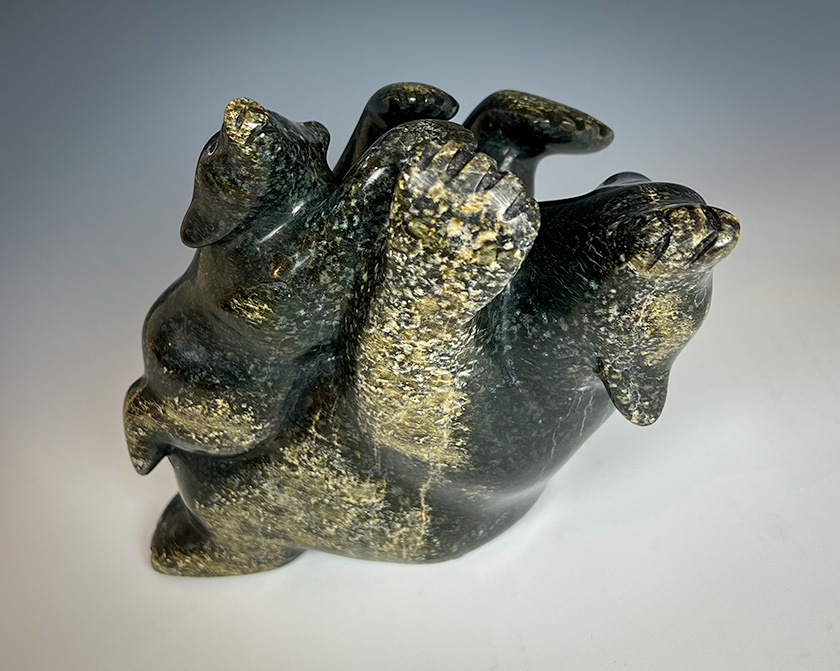 Inuit Stone Sculpture "Bear and Cub" by Ottokie Samuayalie