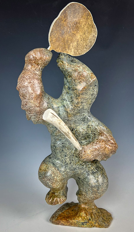 Drum Dancer 10w x 26h x 6d Mark Totan, stone sculpture inuit